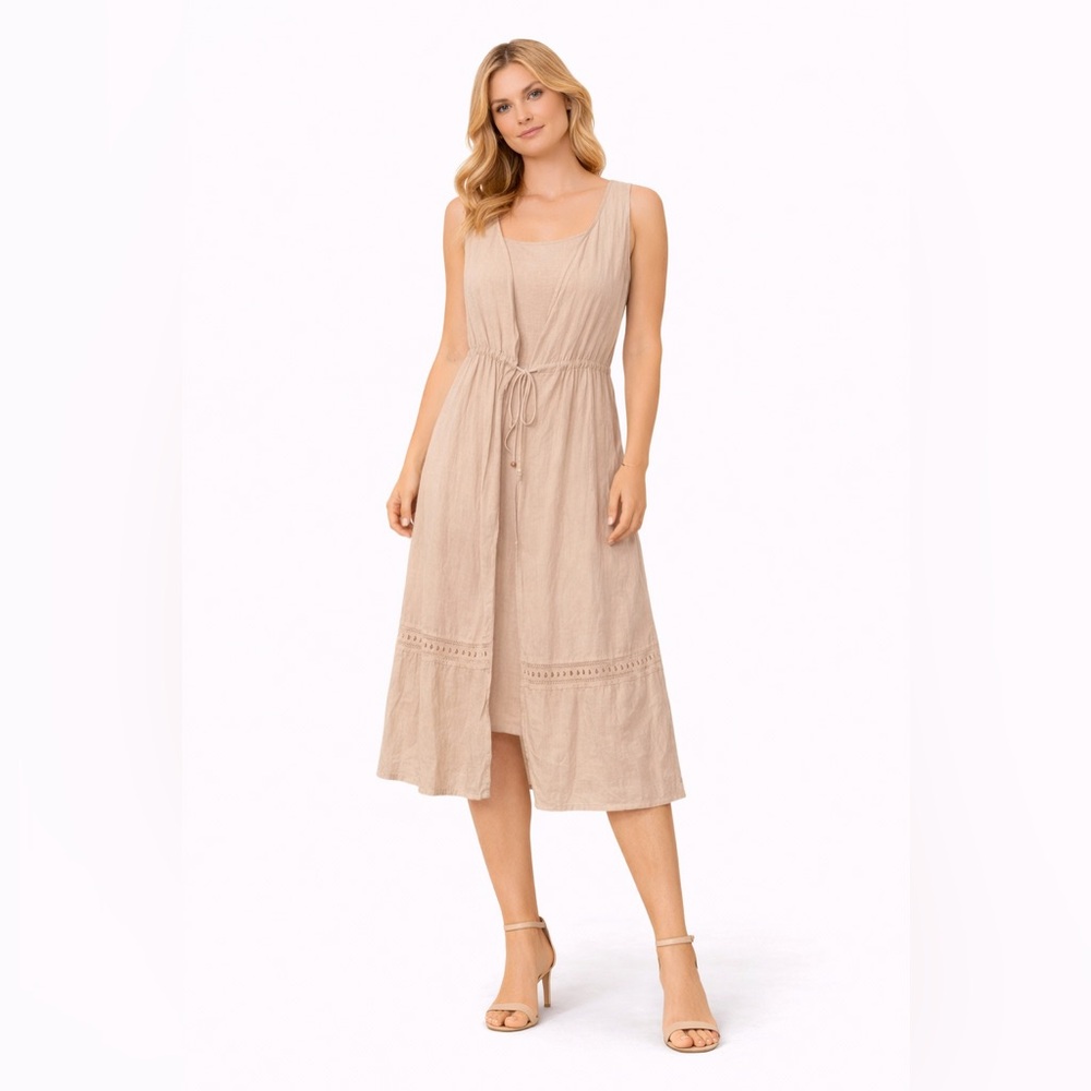 Sea Spice Size Medium 100% Peruvian Cotton Sleeveless Beige Maxi Duster Coverup